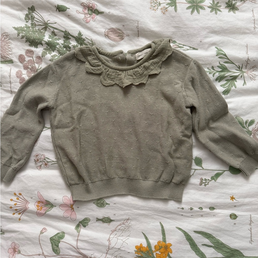 Quincy Mae Sage Green Ruffled Sweater